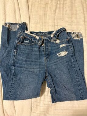 American Eagle Outfitters Blue High-Rise Distressed Jeans